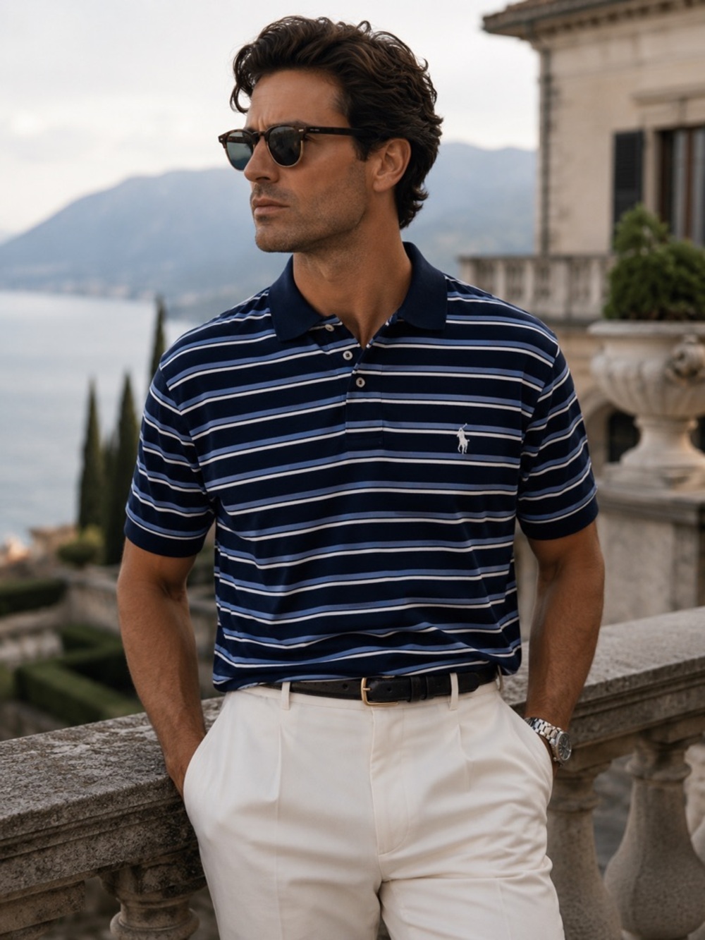 Polo by Ralph Lauren - Men's Blue Stripe Short Sleeve Polo - Size: M